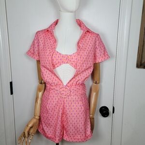 Hello Molly Sunny Babe Pink Retro Beach Romper Size 2